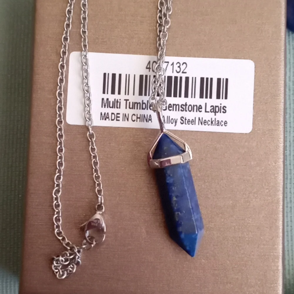 LAPIS LAZULI PENDANT NECKLACE WITH 7 CHAKRA TUMBLED GEMSTONES - Picture 6 of 6